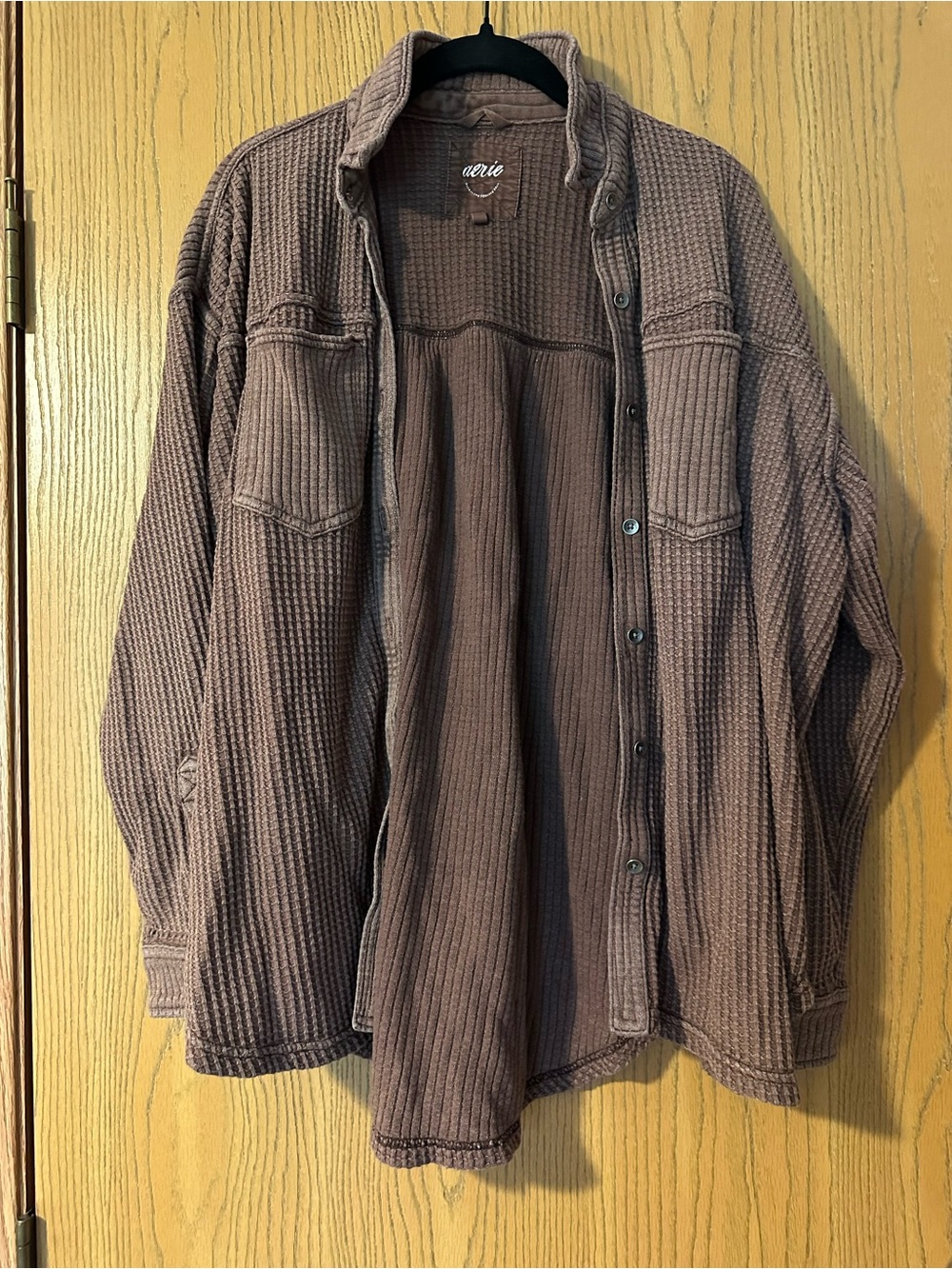 aerie cozy Waffle Knit Shirt shacket - Mauve Brown
